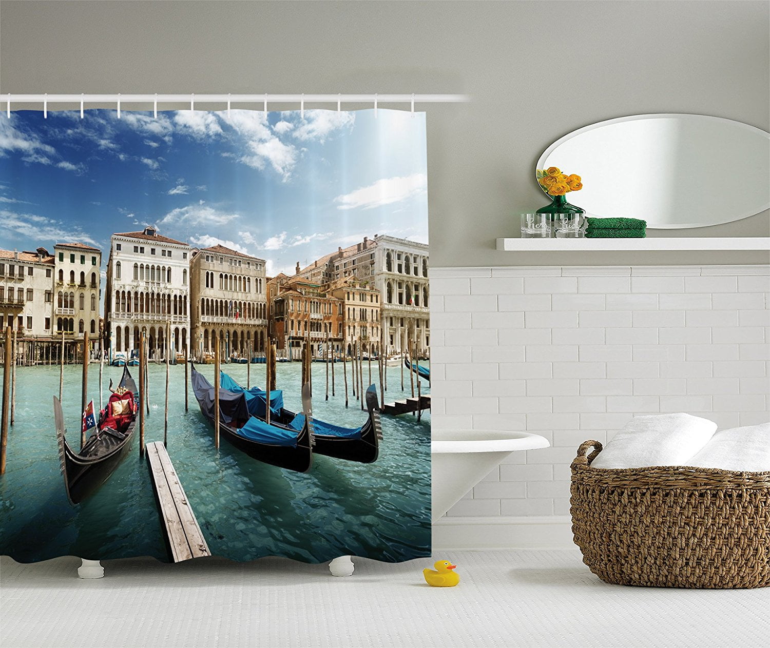Italian Historic Decor Shower Curtain Set By , Gondolas Venetian