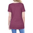 thumbnail image 2 of keepw Women Solid Color Button T-shirt Round Neck Short Sleeve Top Red wine XL, 2 of 4