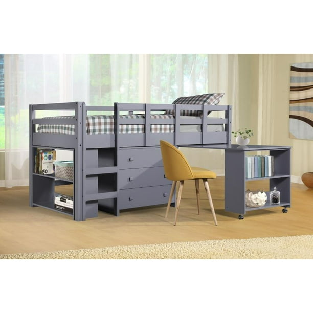 Low Study Loft Bed by Naomi HomeFinishGray,SizeTwin