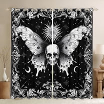 Homewish Boho Skull Moth Black Out Curtains,Vintage Baroque Floral Curtains Pack of 2 (42x63 Each),Retro Bohemain Theme Bedroom Curtains For Boys Kids,Microfiber Bedroom Decor
