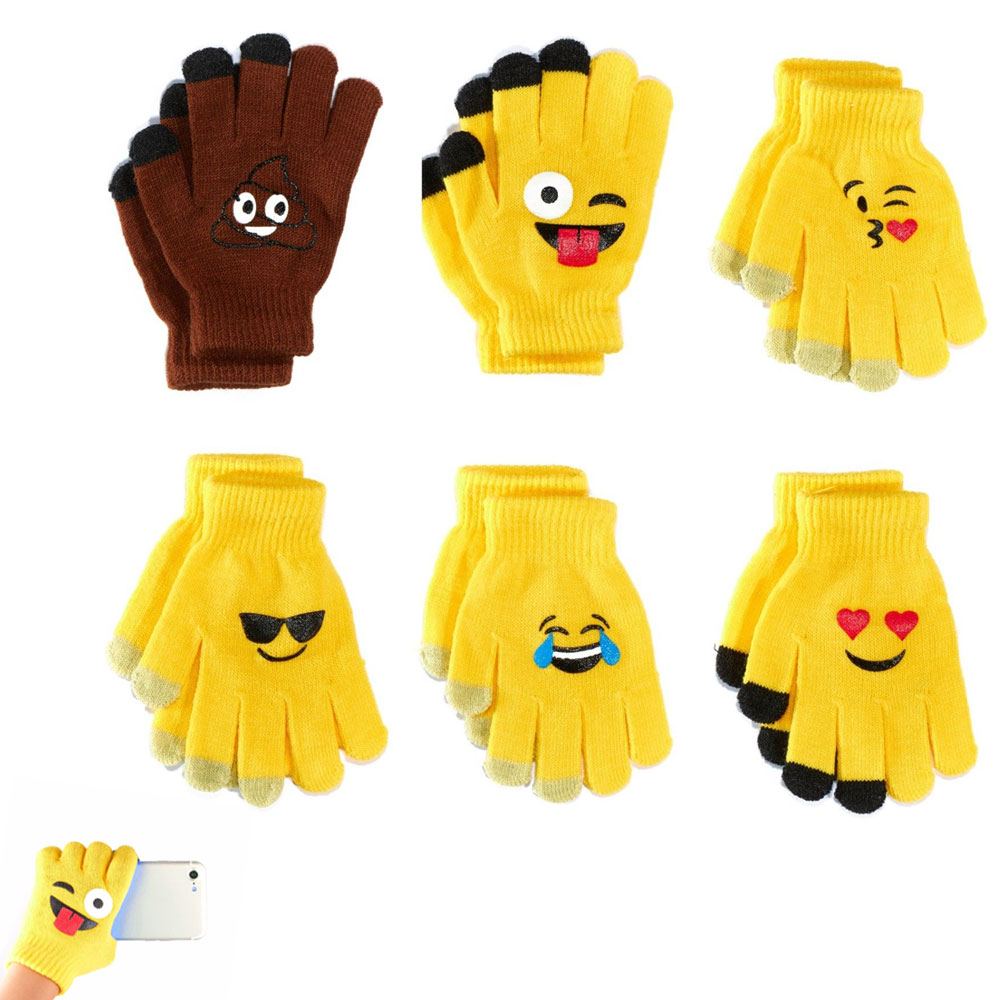 JMK IIT 6 Pairs Cute Emoji Gloves Unisex Touch Sensitive Glove Adults