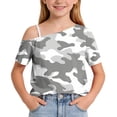 thumbnail image 6 of JOANKDMI Children One Shoulder T Shirts Girls 7-8 Camouflage Print Short Sleeve Tops Summer Casual Slant Neck Blouse Asymmetrical Fashion Tees Daily Holiday Wear Outfit, 6 of 9