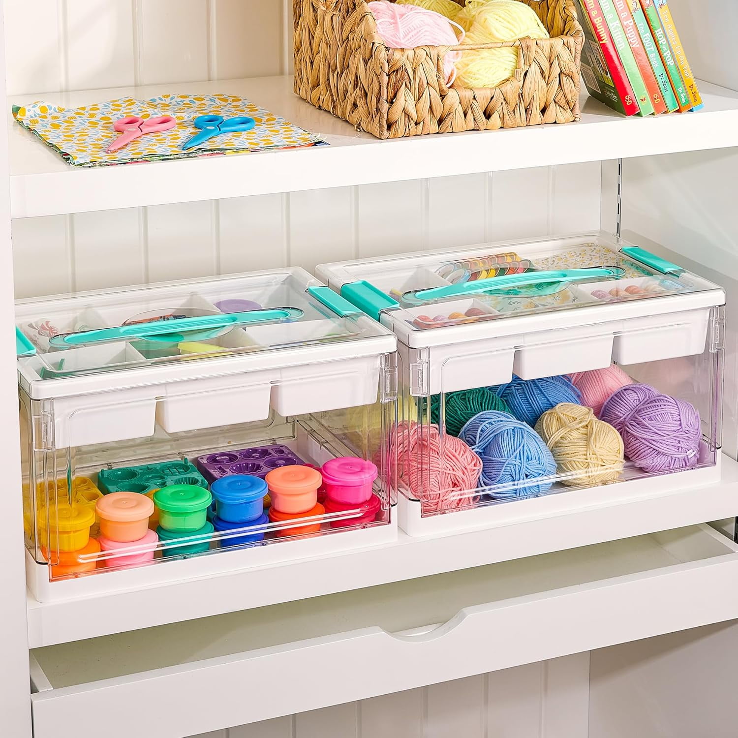 24 Quart Clear Plastic Craft Organizer with Removable Trays and Dividers, Storage Box for Art Supplies, Coloring Books, Ideal Craft Storage Container, 1 Pack