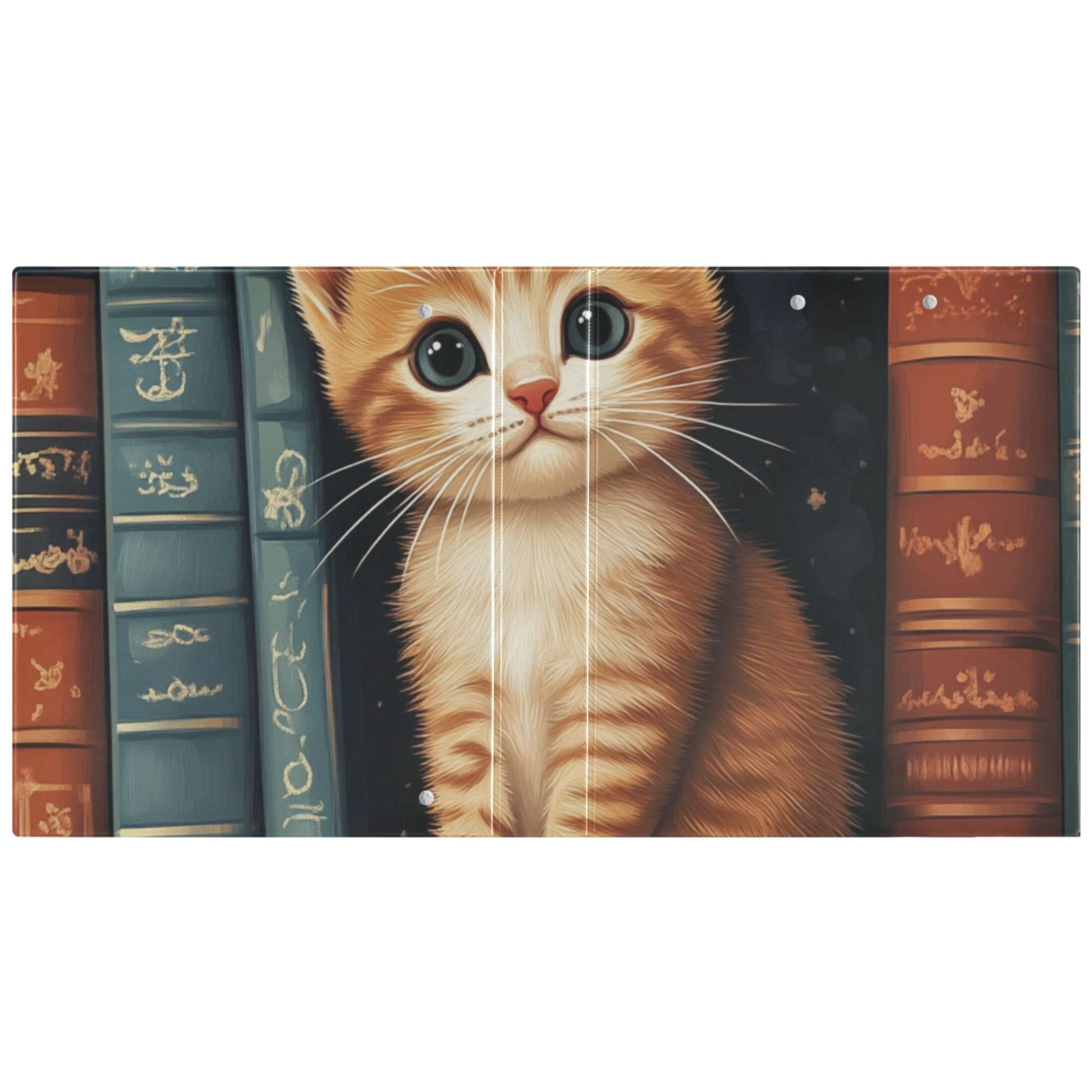Cute Cat and Books 3 Ring Binders 1.5 inch Hardcover File Folders with Interior Pockets A4 Size Organizer for School Office Hospital