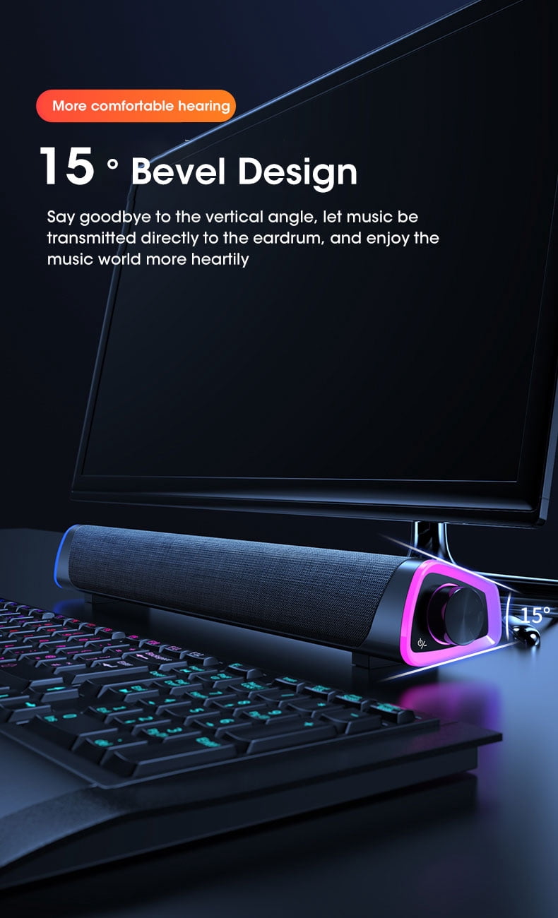 4D Computer Speaker Bar Stereo Sound Subwoofer Bluetooth Speaker For Macbook Laptop Notebook PC Music Player Wired Loudspeaker(Black)