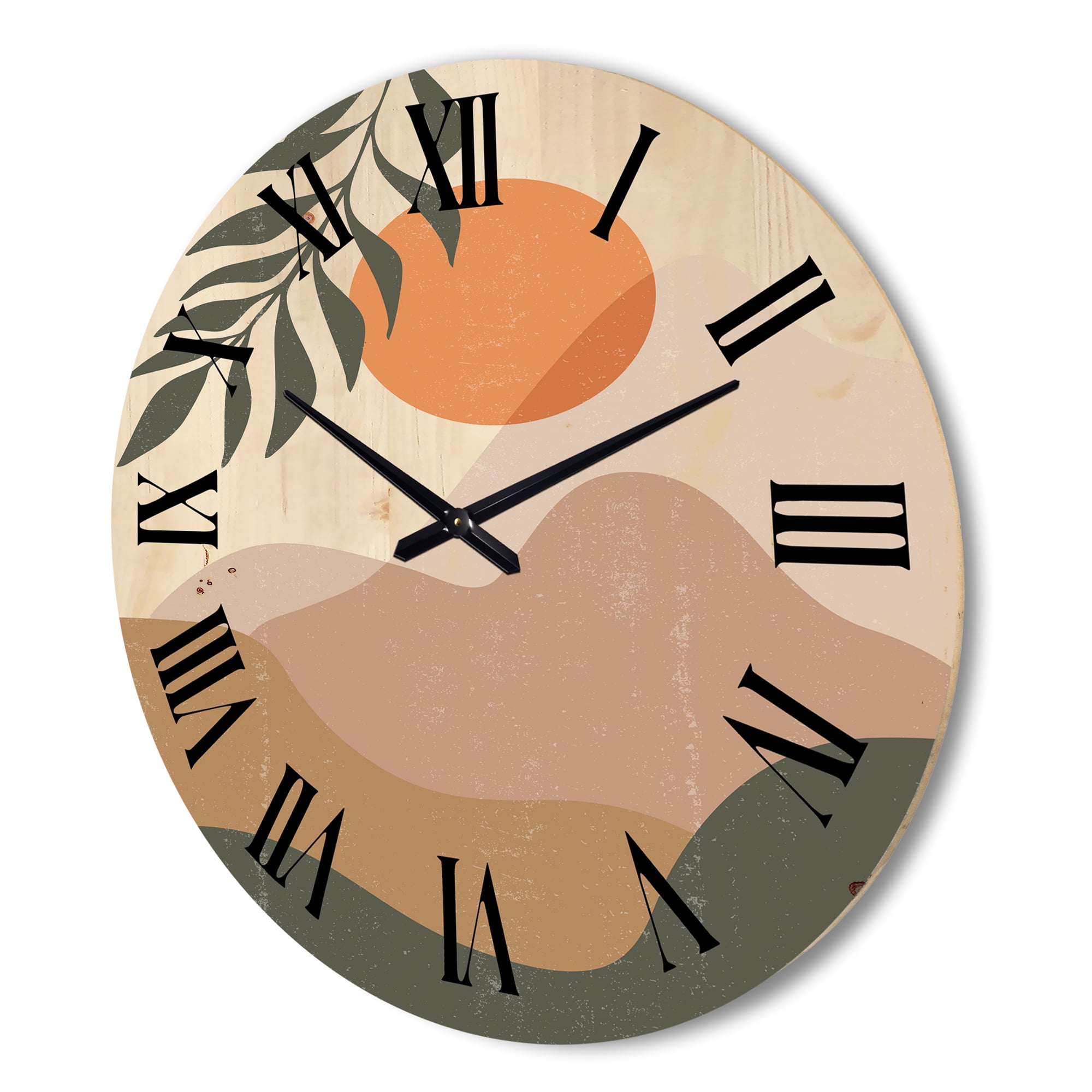 Designart 'Abstract Earth Toned Mountains With Red Moon I' Modern Wood Wall Clock