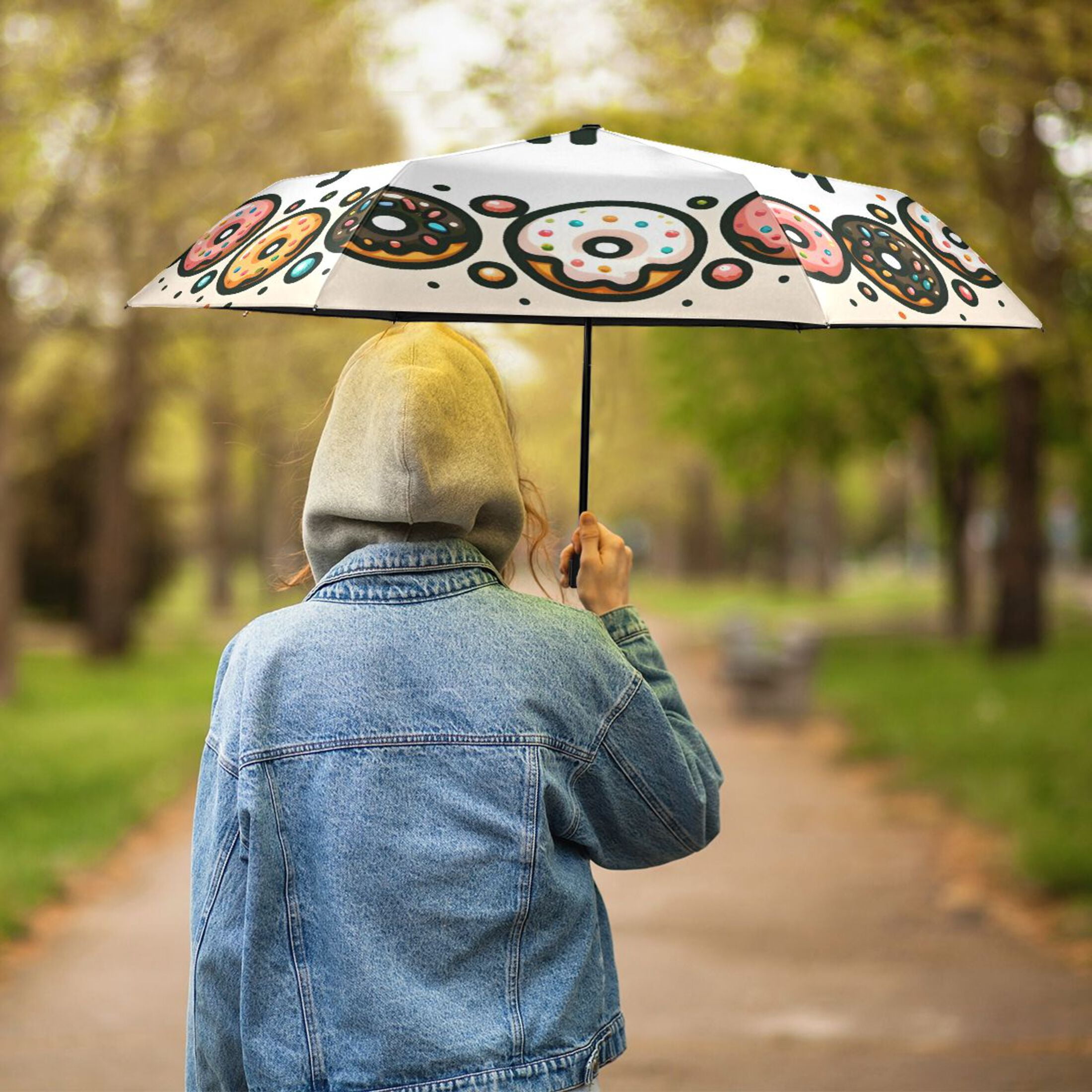 Cute Colorful Donuts Compact Sun Umbrella Windproof Travel Umbrellas for Rain Strong Portable UV Protection