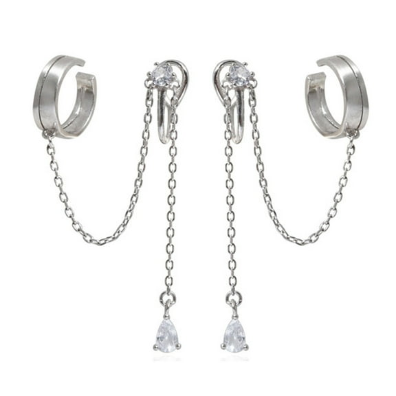 Yesbay 1 Pair Ear Cuffs Personality Long Chian Without Piercing Inlaid Rhinestone Long Tassel Clip Earrings Jewelry Accessory
