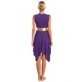 thumbnail image 4 of Kaerm Women Praise Dance Outfit Color Block Asymmetric Overlay Dress with Pants Purple M, 4 of 7