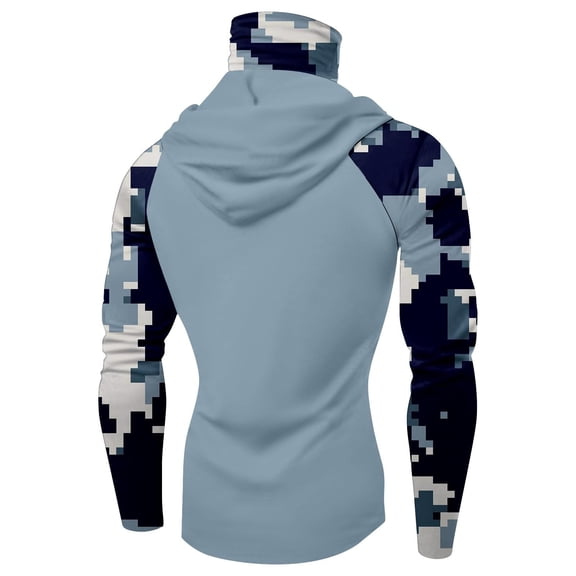 Jessboyy Mens UV Protection Shirts with Hooded Casual Camo Printed Long Sleeve Sun Shirts for Outdoor Hiking Summer Sunscreen Shirt with Mask Black,S
