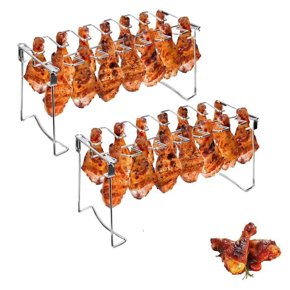 2-Pack 14-Slot Stainless Steel Grill Rack, Chicken Leg & Wing Roaster Stand for Smoker, Oven, Charcoal Grill and BBQ