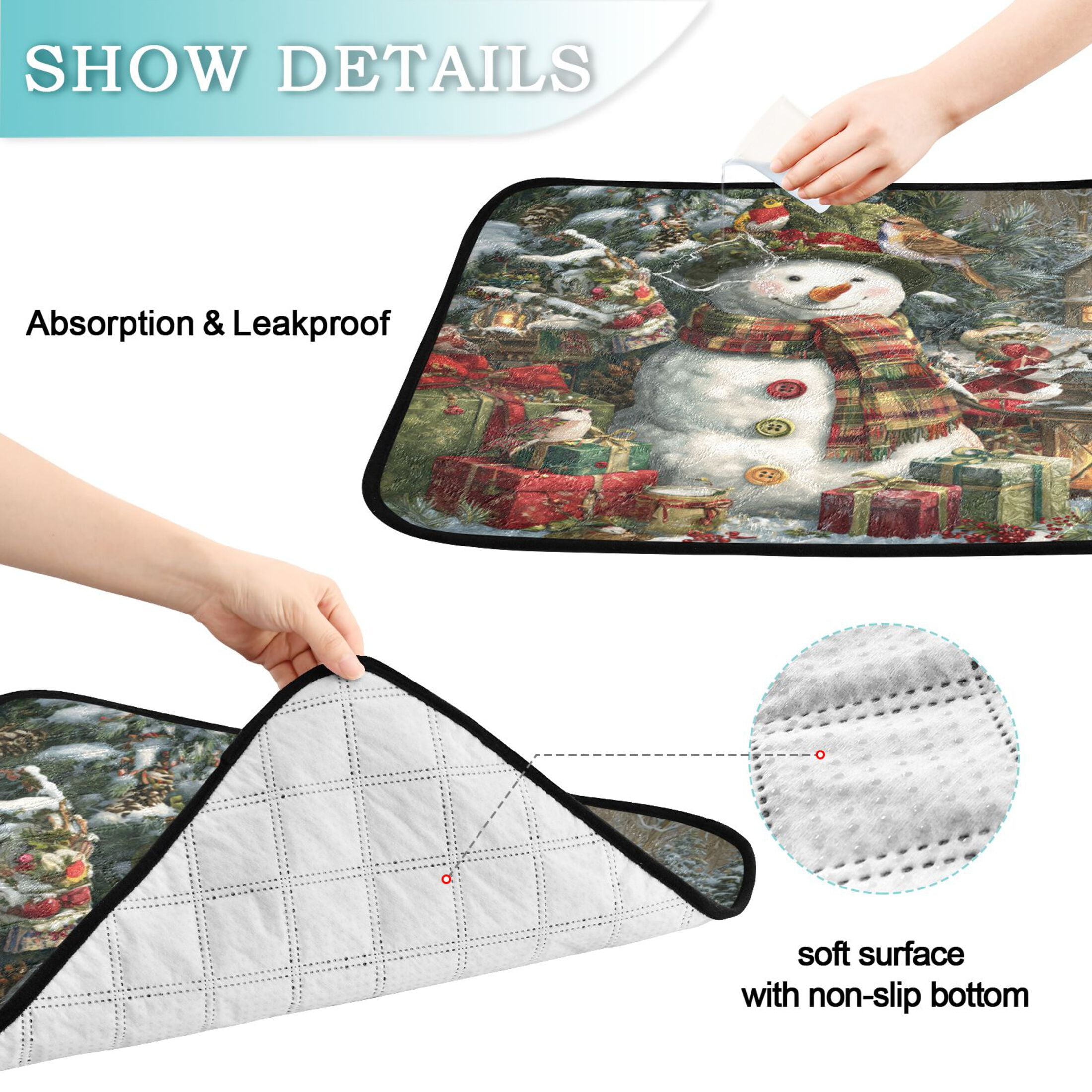 Qxltty Christmas Themed Snowman Cat litter Pads Pet Set of 2 Diaper Mats Center Anti-leakage Layer Absorbent Soft and Comfortable