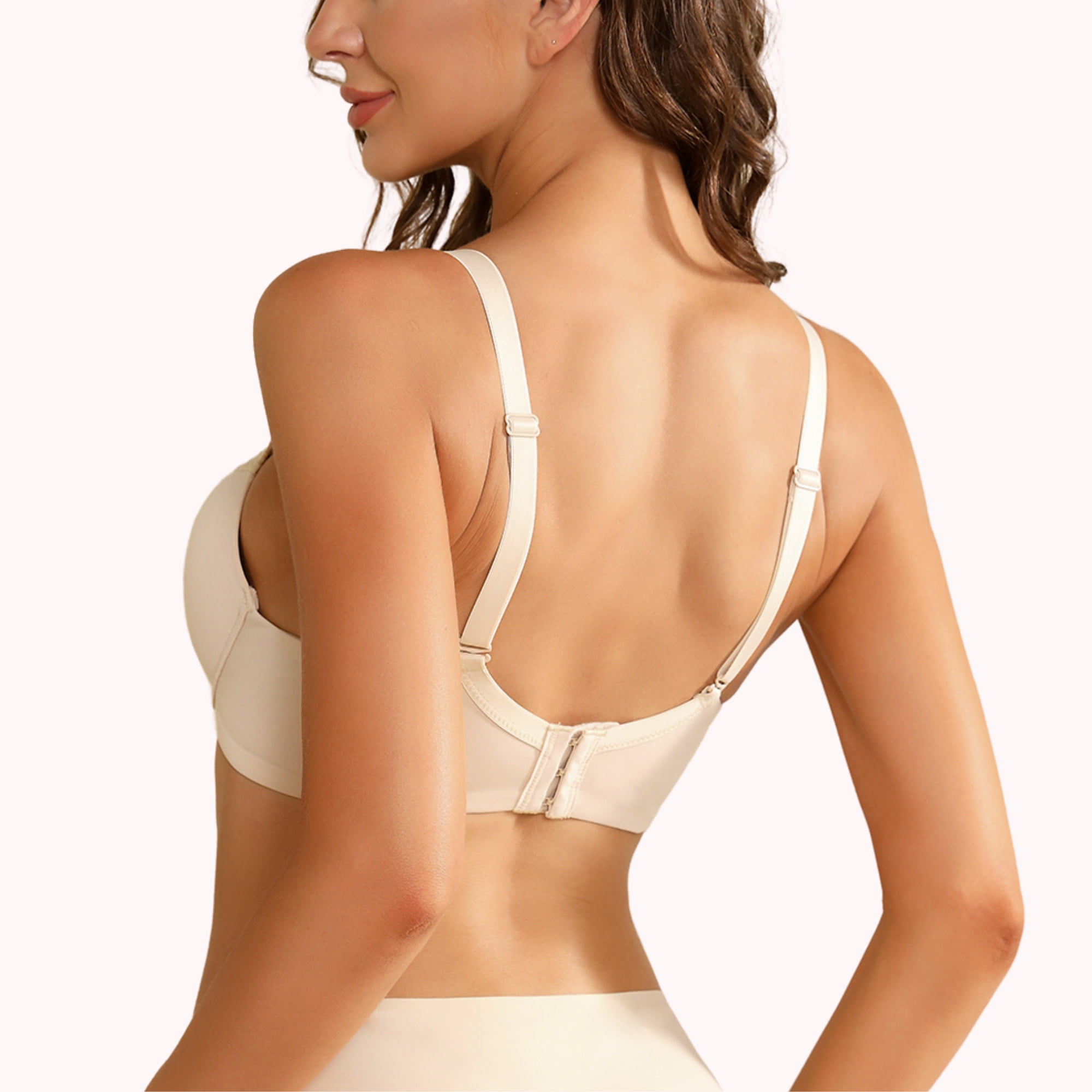 YANDW Push-up Padded Bras for Women Plunged Underwire Support Bra Add One Cups, Beige 36C