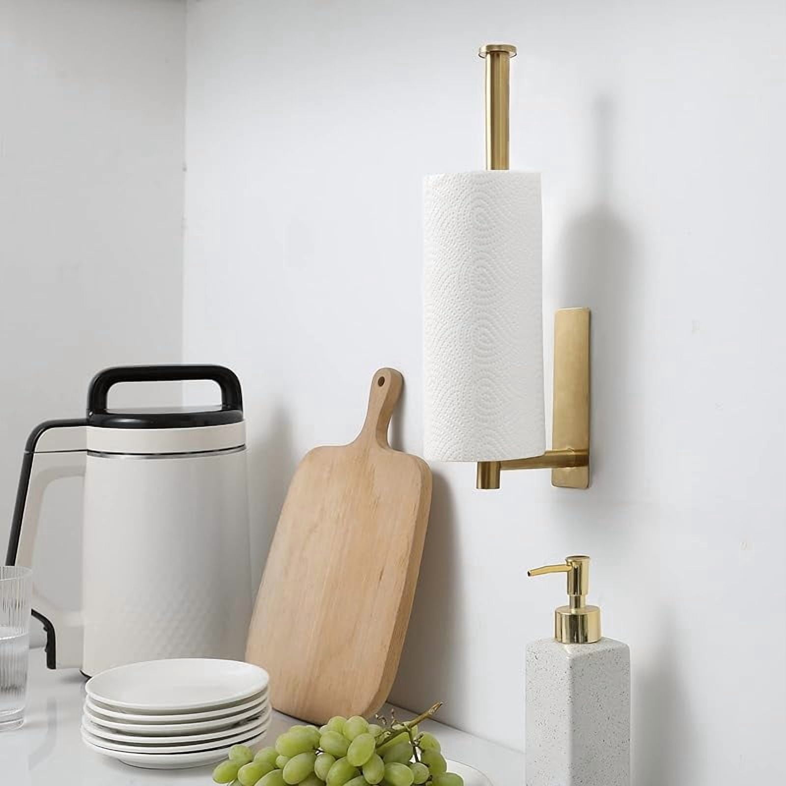 Gold Paper Towel Holder for Kitchen, Adhesive Under Cabinet Paper Towel Roll Rack for Bathroom Towel, Wall Mounted Matte Black, SUS304 Stainless Steel