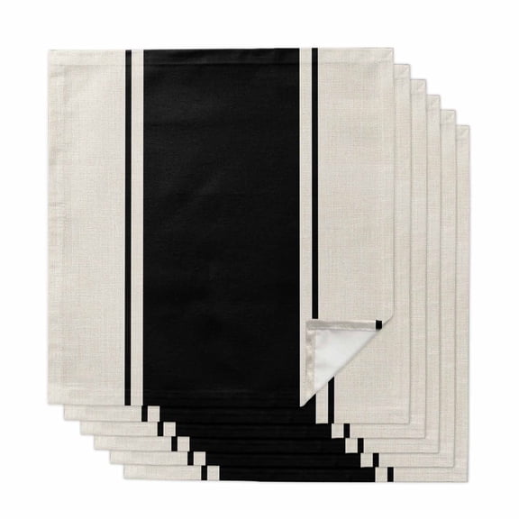 Black Vintage Cloth Napkins, Geometric Stripes Simple Lines Washable and Reusable Dinner Napkins Set of 6, Table Napkin for Kitchen Party Birthday Wedding Hotel Housewarming 20"x20"