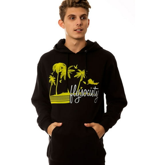 Fly Society Mens The Palm Beach Hoodie Sweatshirt, Black, Large