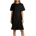 thumbnail image 2 of Fartey Casual Short Sleeve T Shirts Dress for Women Solid Color Crew Neck Mini Dresses Soft Comfy Side Knot Midi Dress Loose Fit Daily Dresses Black XXXL, 2 of 9