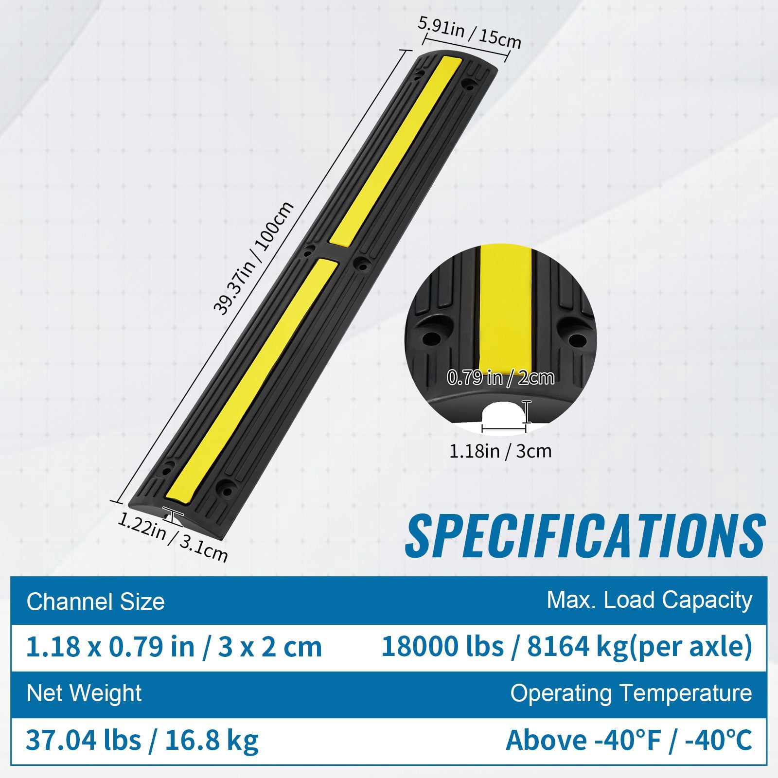3.28 ft Cable Protector Ramp, 4 Pack of 1 Channel, 18000 lbs/axle Capacity Heavy Duty Rubber Speed Bumps, Floor Cord Cable Protector Wire Cover, for Residential Areas, Private Garages, Gardens