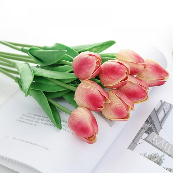 Artificial Tulips Real Touch Fake Flowers Artificial Tulips Flowers Arrangement Bouquet for Home Room Office Wedding Party(5pcs)