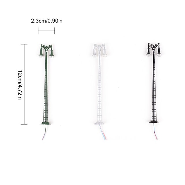 Maoww Model Train Lamppost with Ladder Courtyard Decorations LED Railway Light Two-Heads Track Lamp Table Scenery Accessories Black (White Light)