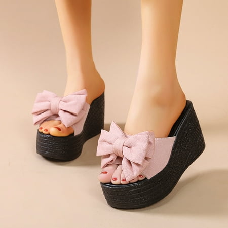 

Cathalem Indoor Slippers Women Size 5 Mouth Platform Slippers Casual Fashion Fish Cloth Bow Wedge Womens Slippers Arch Supportive Pink 9.5