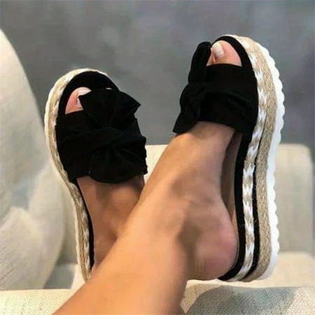 

Women s Platform Espadrilles Slippers Bow Open Toe Solid Color Anti-skid Slippers Casual Beach Slides Summer Slides Shoes