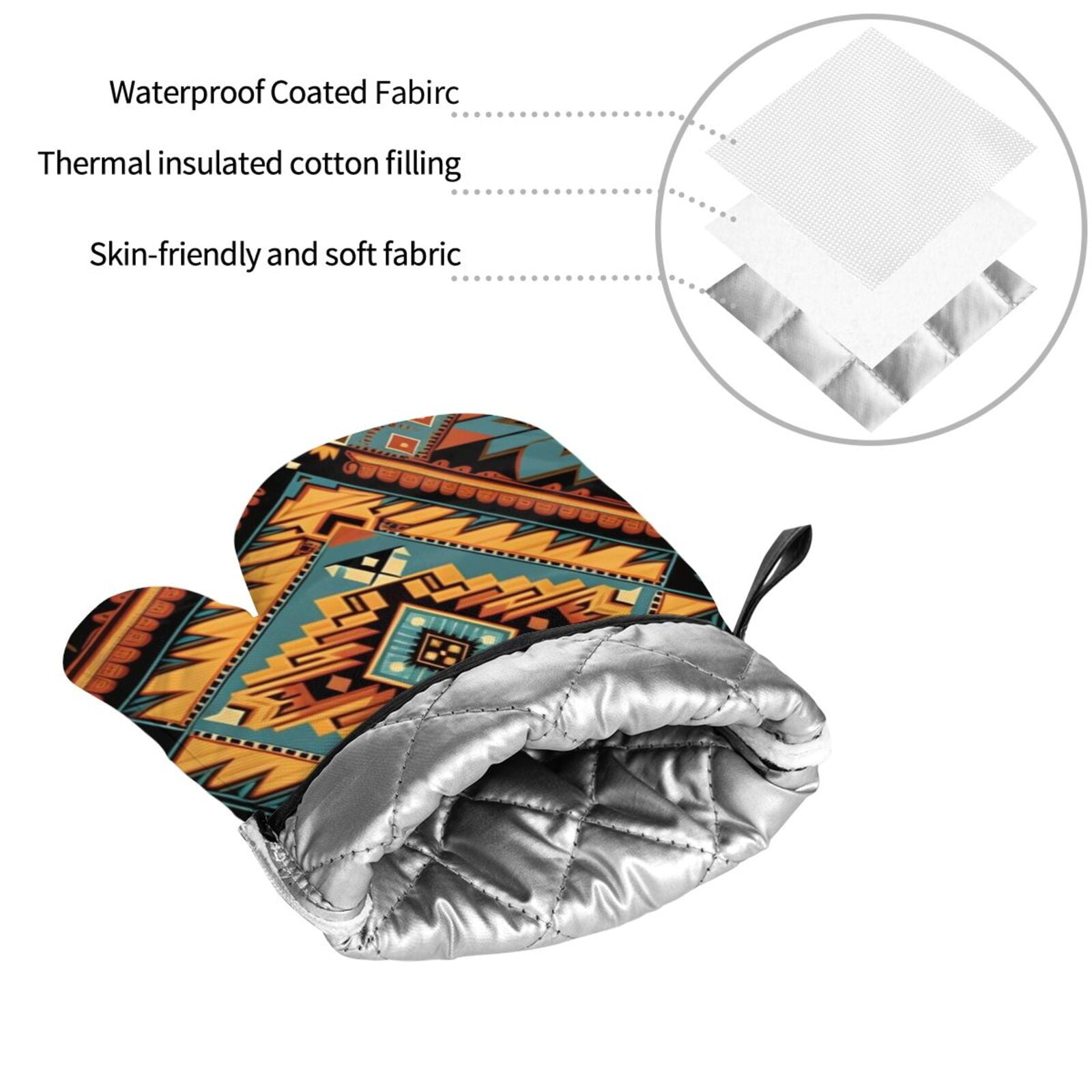 Southwest Tribal Indian Geometric 4Pcs Oven Mitts and Pot Holders Sets Oven Kitchen Gloves Hot Pads for Cooking BBQ Baking Grilling
