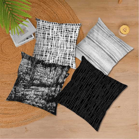 Retro Watercolor Fashion National Style Throw Pillows Modern Art Decoration Square Cushion Case Family Sofa Living Room Outdoor Decor Pillow Case 18x18 Inch Set of 4 (Black)