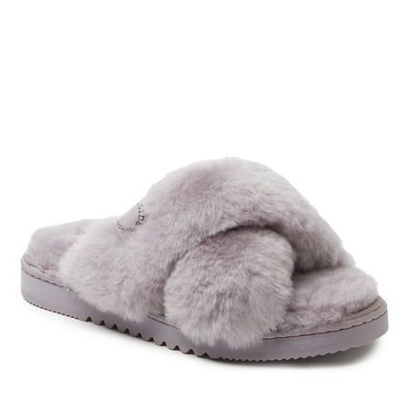 

Fireside By Dearfoams Women s New Castle Genuine Shearling Cross Band Slide