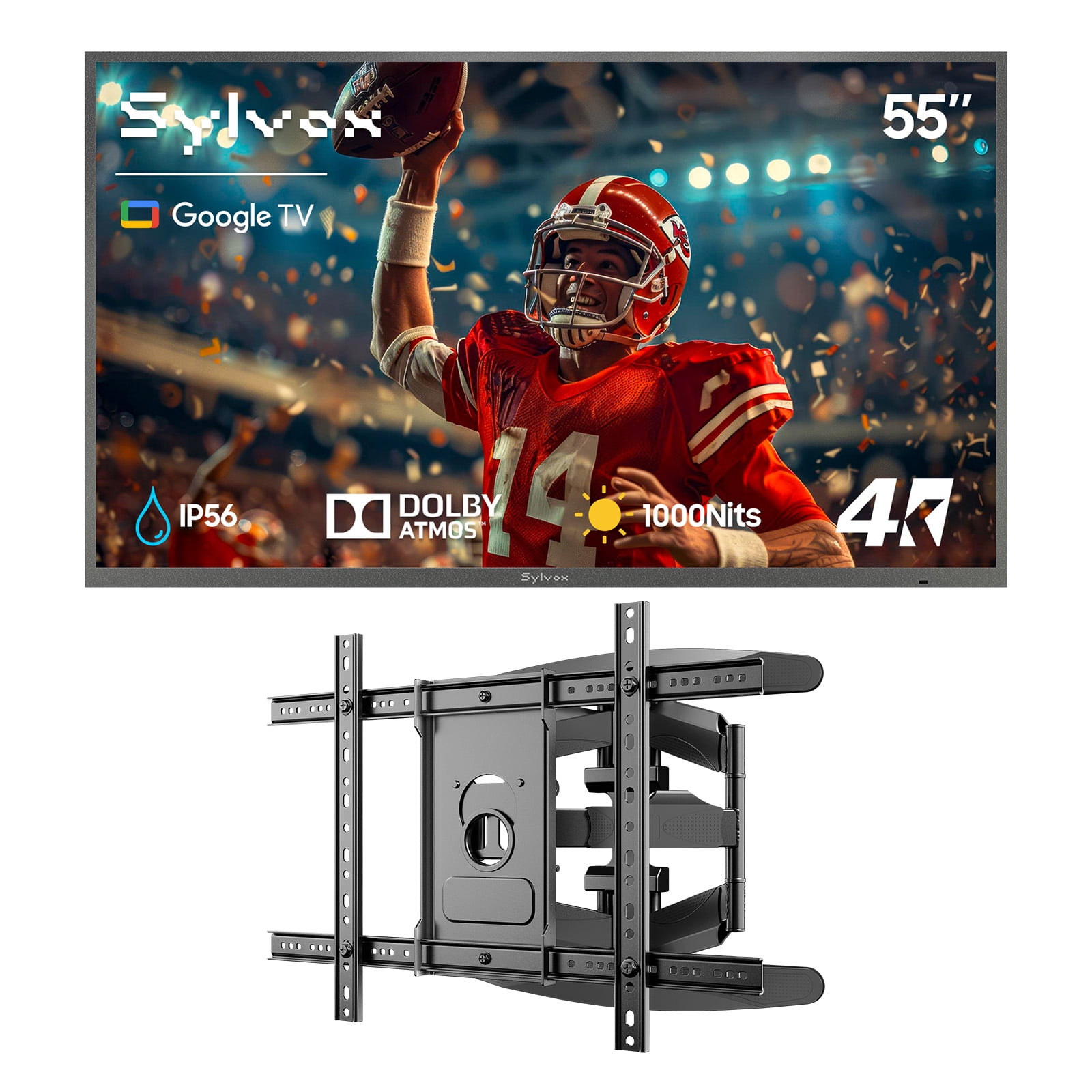 SYLVOX 55" Outdoor TV with Wall Mount, 4K UHD Google TV for Partial Sun Outside 1000nit Brightness, IP55 Weatherproof, Dolby Atmos, Voice Remote (Deck Pro 3.0)