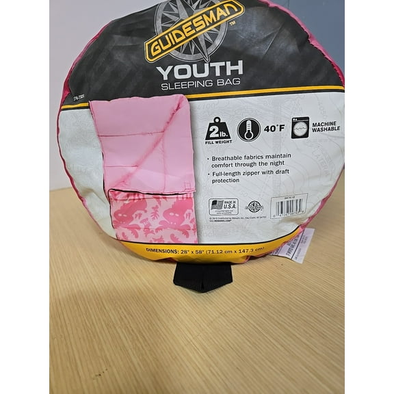 40-Degree Cool Weather Rectangular Youth Sleeping Bag, Pink Moose  Girls