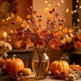 thumbnail image 2 of Artificial Fall Floral Pick, Sunflower Stem with Mini White Pumpkin Maple Leaves Berries, Flexible Wired Autumn Sprig for Vase Table Thanksgiving Halloween Christmas Home Decor, 2 of 5