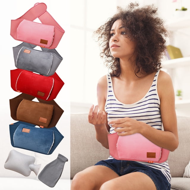 Xihbxyly Bolsa de Agua Caliente de Pvc a Prueba de Fugas, Cinturón de Soporte Suave para La Cintura, Alivia Cólicos Menstruales y Dolores Musculares, Multiusos para Relajación, Incluye Funda de Tela,
