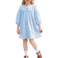 thumbnail image 2 of INSPIRE CHIC Halloween Girls Gingham Dress 3/4 Puff Sleeve Babydoll Shirt Dress with Doll Collar Loose Fit Fall Casual Dress for School & Parties 5-6 Years Blue, 2 of 5