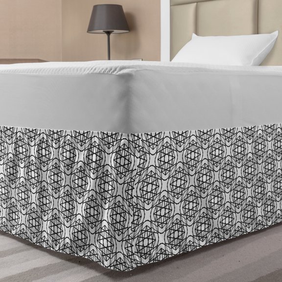 Abstract Bed Skirt, Hand Drawn Look Monochrome Star Lattices as a Repetitive Motif Print, Elastic Bedskirt Dust Ruffle Wrap Around for Bedding Decor, 4 Sizes, Charcoal Grey and White, by Ambesonne