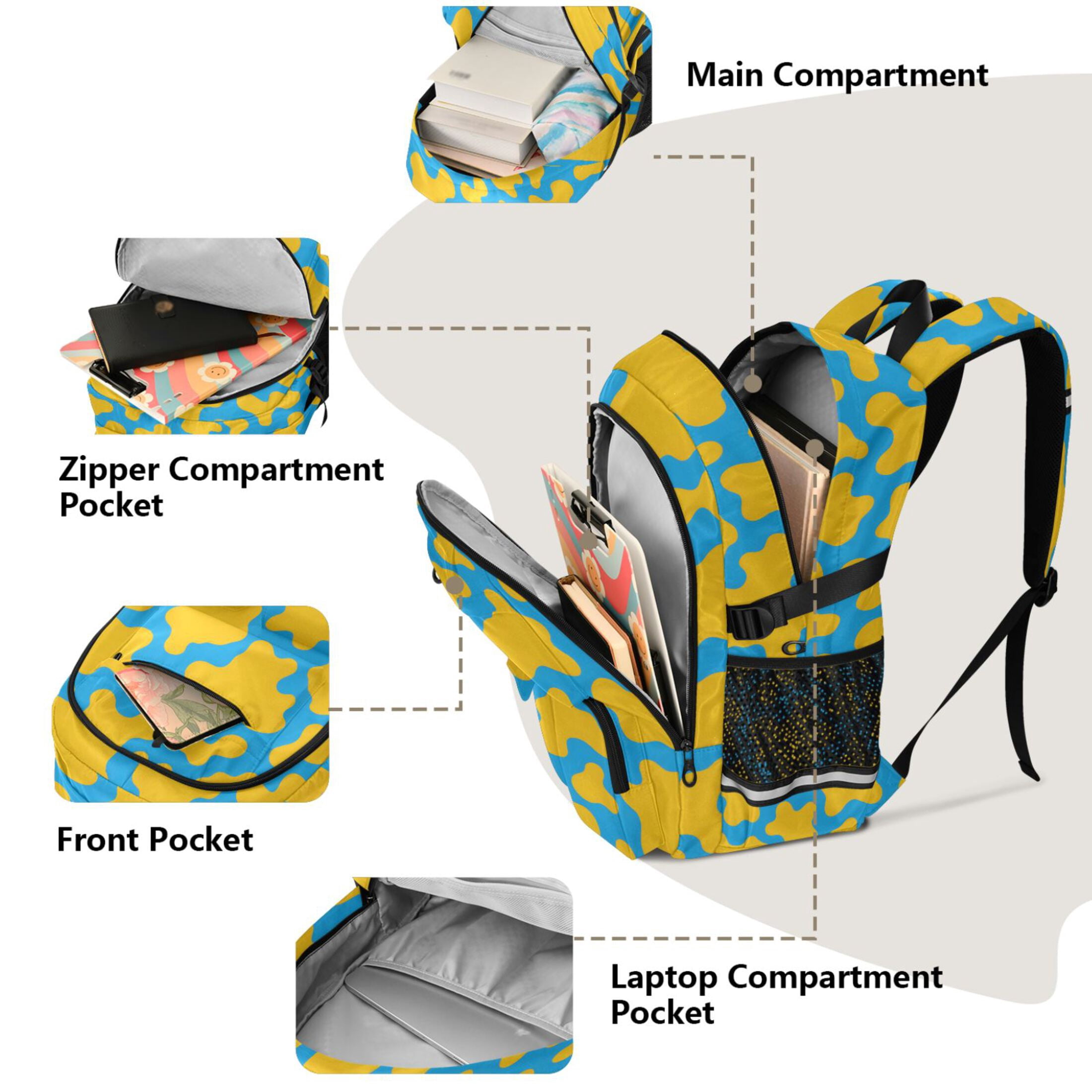 ALAZA Cow Print Student Backpack School Bookbag Large Laptop Daypack Travel Bag