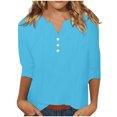 thumbnail image 6 of vigerkar Women's Casual 3/4 Sleeve T Shirts Button V Neck Basic Tee Tops Loose Fit Summer Shirt Beach Vacation Outfits Blue, S, 6 of 7