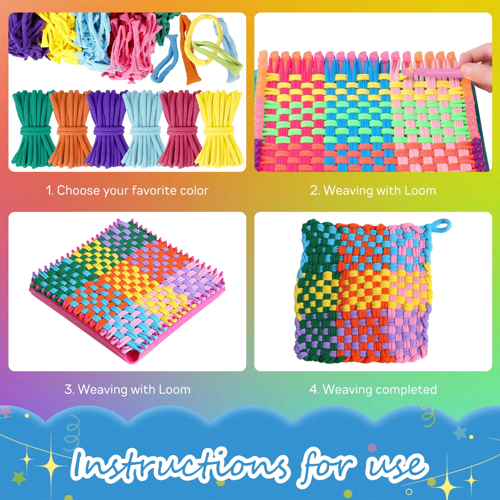 Threns 1000Pcs Refill Loops for 7-Inch Weaving Loom,12 Color Loom Loops for Potholder Making,Durable Nylon Craft Bands for Kids Adults DIY Projects