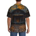 thumbnail image 3 of Lsque Rustic Cabin Autumn Forest print Men's Cuban Collar Short Sleeve Shirt Summer Beachwear Casual Button Down Fashionable Vacation Leisure Shirt-Large, 3 of 7