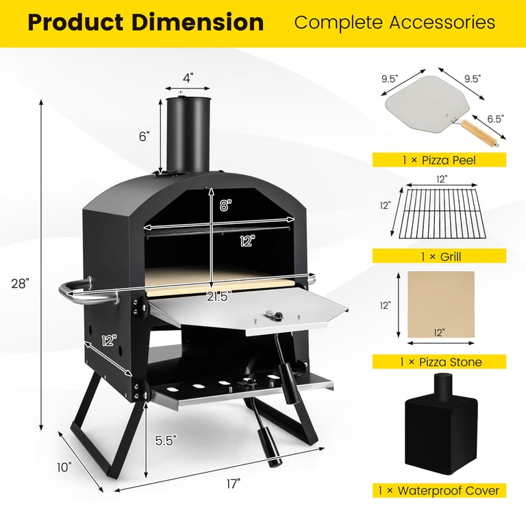 Costway 2-Tier Wood-Fired Pizza Oven, 1112°F, Foldable photo 3