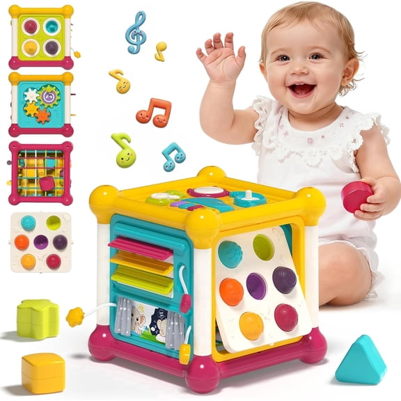 Baby Activity Cube Toys for 1 Year Old Boys Girls, 12-in-1 Musical Montessori Sensory Cube with Shape Sorter & Pop Up Toys, Early Learning Toys for Babies Toddlers 6-12-18 Months, 1st Birthday Gifts