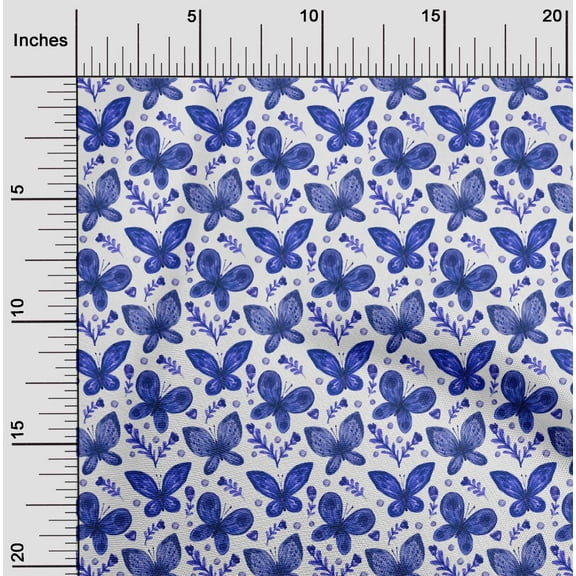 oneOone Viscose Chiffon Indigo Blue Fabric Insect & Floral Feather Craft Projects Decor Fabric Printed By The Yard 42 Inch Wide