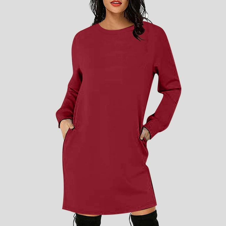 yocbz Casual Dresses for Women Women's Overall Dress A Line Flare Midi  Jumper Dress Red,Size for S
