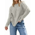 thumbnail image 2 of Chandails à Col Rond en Tricot Torsadé Surdimensionnés pour Femmes Gris P, 2 of 8
