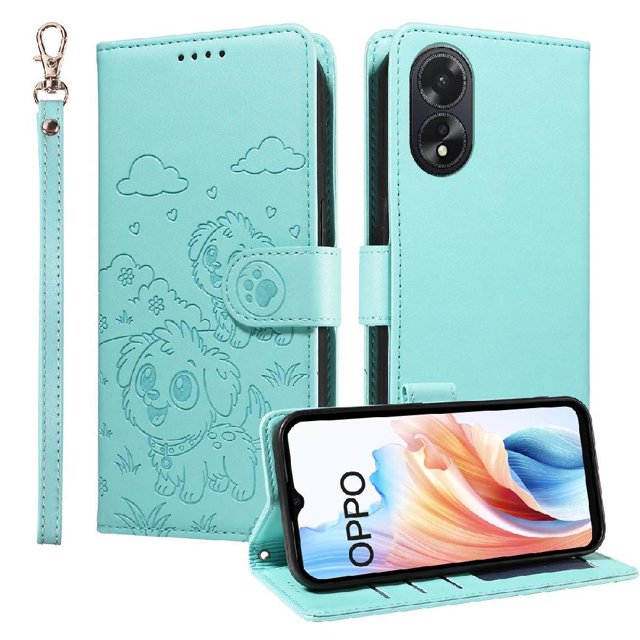 Funda Cartera GANGXUN con Diseño de Perrito en Relieve para OPPO A38 4G/A18 4G , Protección 360° con Ranuras y Correa Desmontable