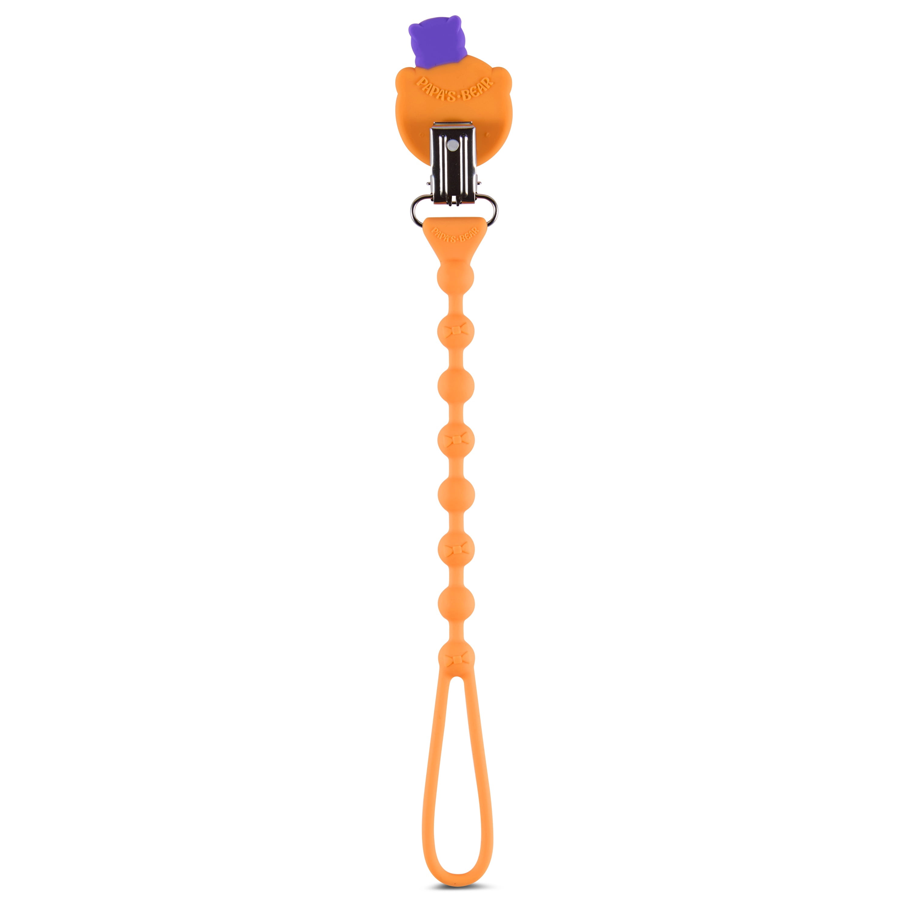 Papa’s Bear From Daddy with Love Silicone Pacifier Clip, Orange and Purple Pacifier Holder for Babies, 1 Count