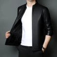 thumbnail image 5 of Chaqueta de cuero genuino para hombre, con cuello alto, de lujo, para otoño e invierno, además de abrigo sencillo y cálido de terciopelo, 5 of 5