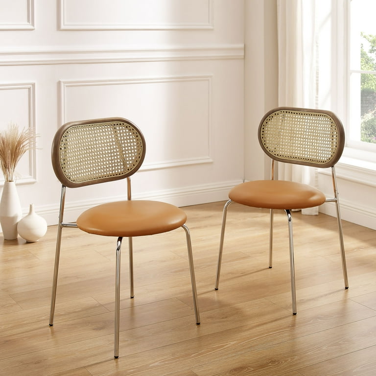 Art Leon Set of 2 Modern Dining Chairs Rattan Cane Back Side