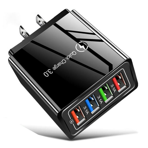 Audessy Fast Charging 3.0 Wall Charger, 4-Port USB Charger Block for Smart Phones, Tablets, Devices with Multiple Ports, Black