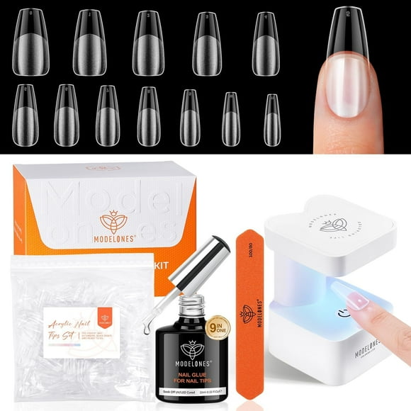 UTAH-Gel Nail Kit, Gel Nail Tips Medium Coffin Shape, 9-in-One Nail Glue & Portable U V Nail Lamp, 216Pcs 12Sizes Press On Acrylic False Nails Tip Nail Extension DIY Nails Art Gift for Women